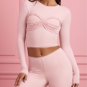 Oh Polly - Baby Pink Lounge Bow Detail Shirt